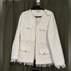WD.NY White Textured Blazer with Fringe